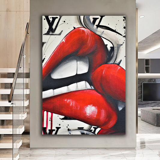 red lips graffiti canvas painting, sexy lips canvas painting, colorful lip painting, lips pop art canvas Art Investment