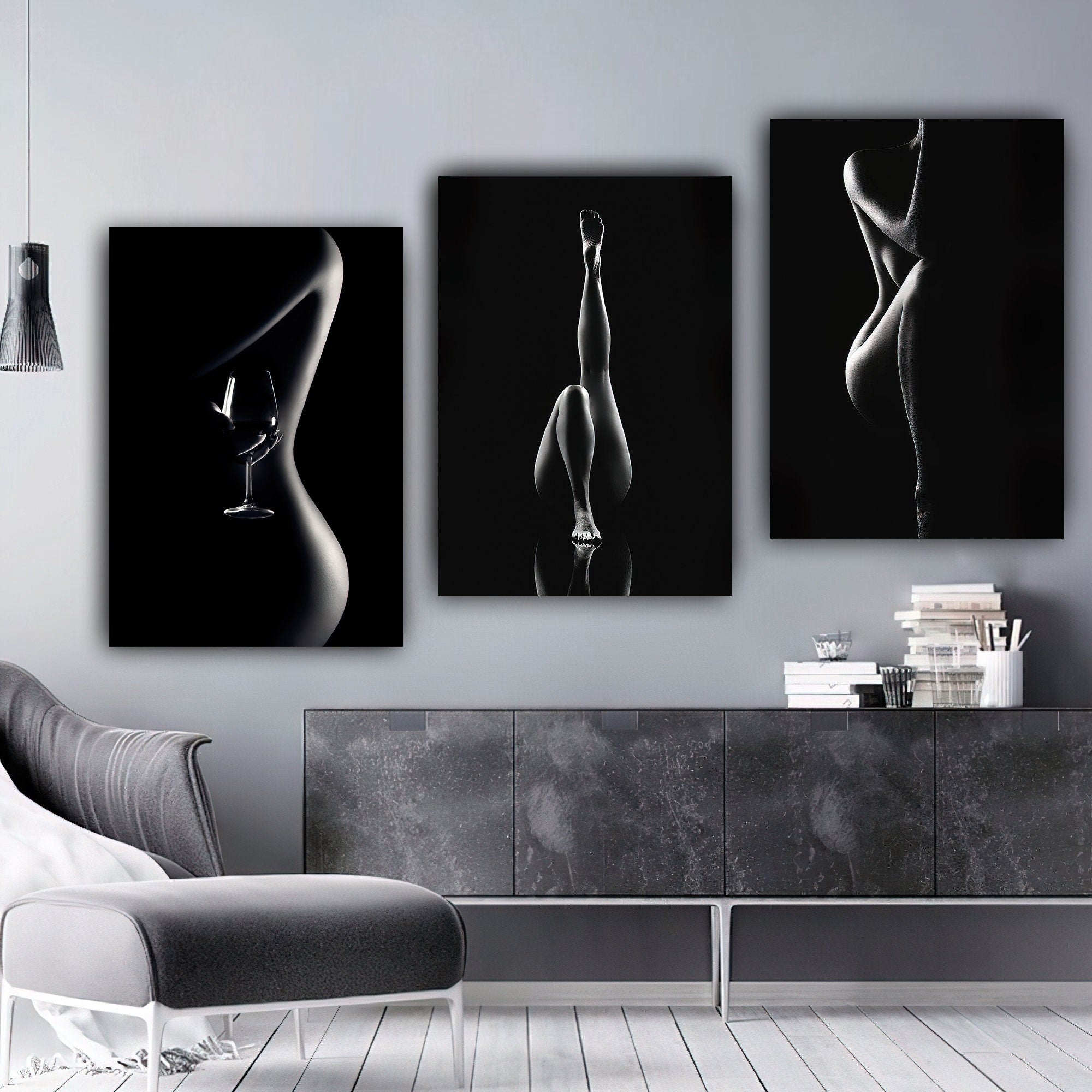 sexy woman black and white canvas painting, nude woman wall art,erotic woman canvas painting, painting for bedroom, woman canvas painting