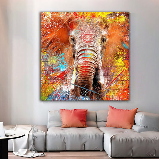 Colorful elephant canvas painting, paint textured elephant painting, handcraft paint textured elephant art canvas