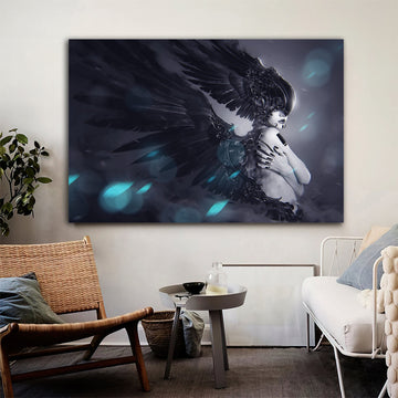 Black angel woman canvas painting, angel painting