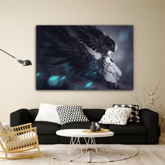 Black angel woman canvas painting, angel painting