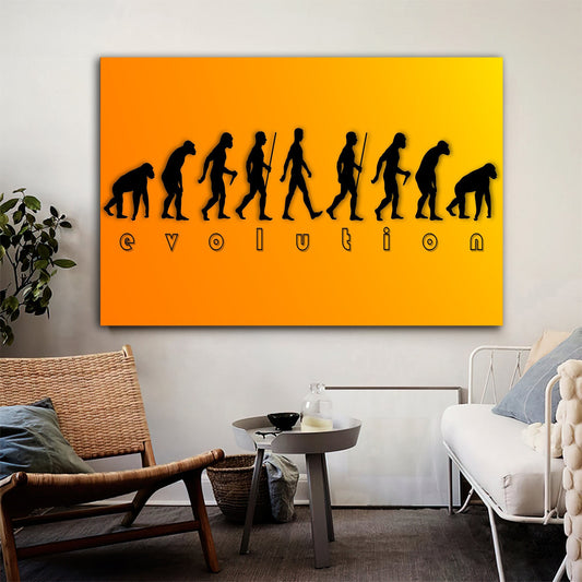 human evolution canvas painting, apes painting, evolution chart, human life evolution canvas painting Art Prints