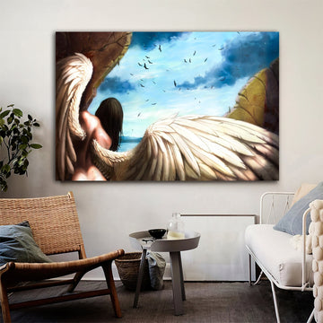 white angel woman canvas painting, angel painting