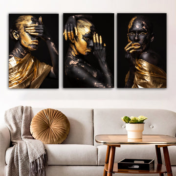 black women canvas painting, african style wall art,, black and gold african  canvas painting, ethnic women  art, glitter textured canvas art