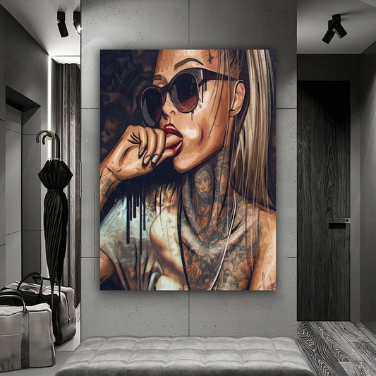 sexy graffiti woman canvas painting, fashion woman canvas painting, erotic wall art, pop art woman canvas painting Wall Art