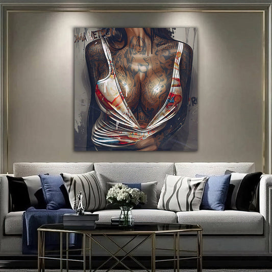 sexy graffiti woman canvas painting, fashion woman canvas painting, erotic wall art canvas