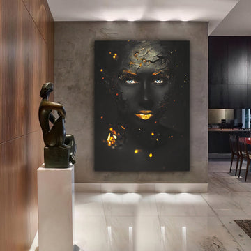 african woman gold glitter canvas painting, ethnic painting, black woman painting, african woman wall art, gold and black canvas painting Gift Ideas