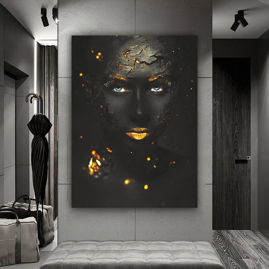 african woman gold glitter canvas painting, ethnic painting, black woman painting, african woman wall art, gold and black canvas painting Gift Ideas
