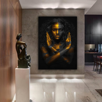 african girl gold glitter canvas painting, ethnic painting, black woman painting, african woman wall art, gold and black canvas painting Gift Ideas