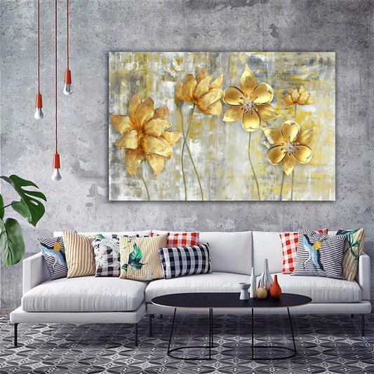 Yellow flowers canvas painting, flowers  painting, flower  canvas painting , floral wall decor