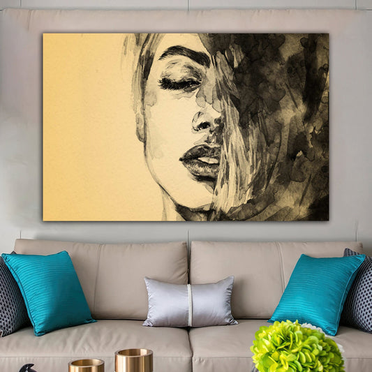 woman canvas painting, abstract woman painting, woman painting with drawings Art Concepts