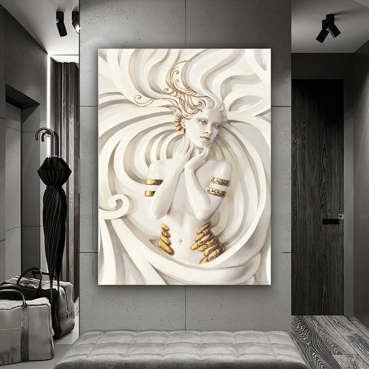 stone woman 3d effect canvas painting, 3d look woman painting, stone woman 3d effect canvas painting, gold glitter embroidered painting Canvas Art