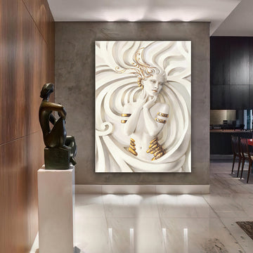 stone woman 3d effect canvas painting, 3d look woman painting, stone woman 3d effect canvas painting, gold glitter embroidered painting Canvas Art