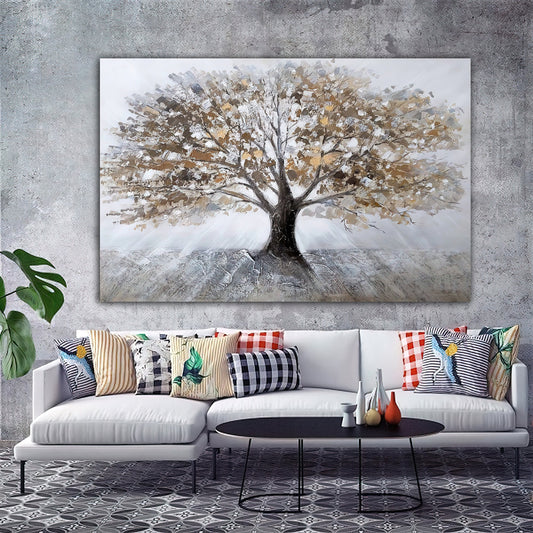 tree glitter embroidered canvas painting, silver tree canvas painting