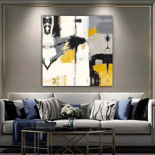 yellow abstract canvas painting with paint texture, abstract home decor, handwork paint textured canvas painting
