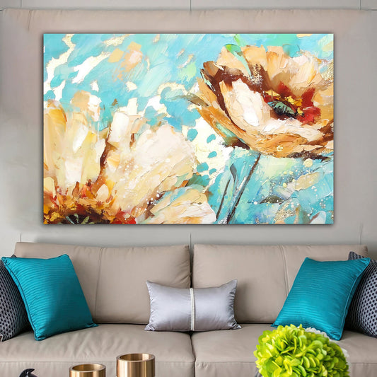 Yellow flowers canvas painting, flowers  painting, flower  canvas painting , floral wall decor, paint textured canvas painting