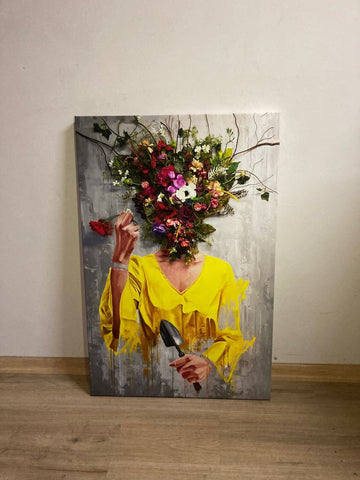 woman with flower head canvas painting, flower woman canvas print, woman wall art, colorful flower body canvas print, women canvas painting