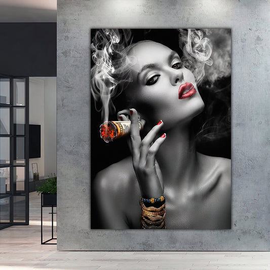 smoking woman art, dollar and woman print, smoking woman with money canvas painting, dollar and woman wall decor, woman canvas painting Art World