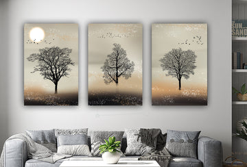 tree canvas painting, abstract tree 3 piece painting set, autumn tree canvas painting