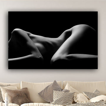 nude woman silhouette canvas painting, black and white nude woman print, sexy woman wall decor, bedroom decor, erotic woman canvas print Fine Art