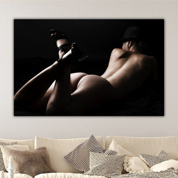 nude woman silhouette canvas painting, black and white nude woman print, sexy woman wall decor, bedroom decor, erotic woman canvas print Art Exhibition