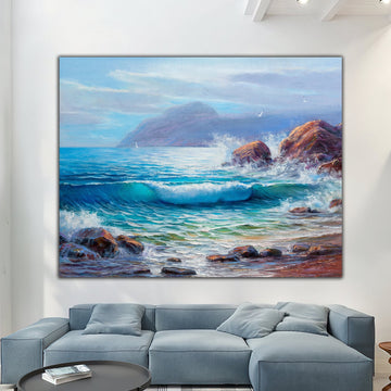 seaside canvas print, seaside canvas painting, seascape wall decor, sea and mountains canvas print, sea wave canvas painting