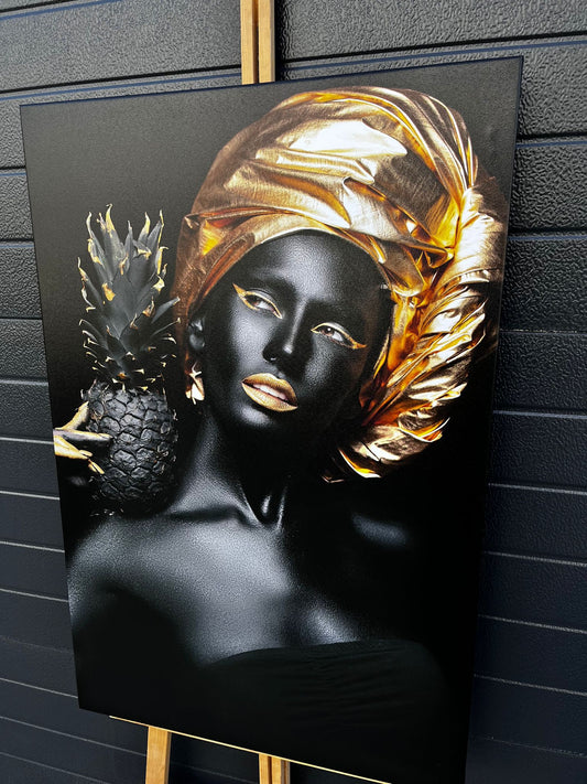 African woman canvas wall art , gold glitter embroidered canvas print ,  black woman canvas painting, african woman decor, african women art Art Collection