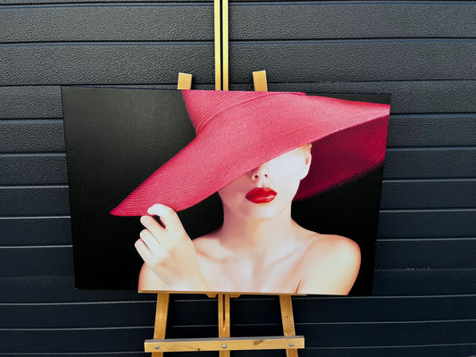 woman silhouette canvas painting, woman with hat abstract canvas print, modern woman poster, red hat woman painting