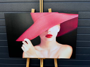 woman silhouette canvas painting, woman with hat abstract canvas print, modern woman poster, red hat woman painting