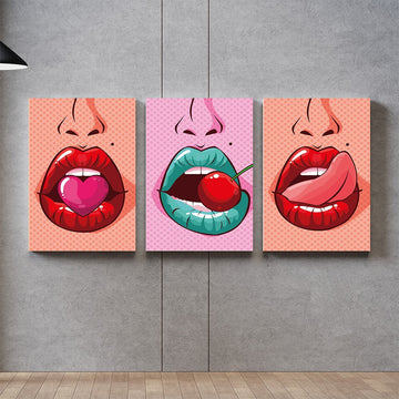 lips canvas painting, pop art canvas print, cartoon canvas painting, colorful lips wall decor