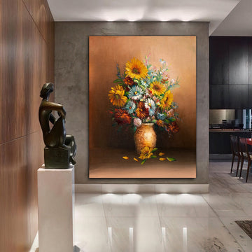 flowers in a vase canvas painting, floral canvas print, kitchen decor, colorful flowers wall decor, painting with flowers