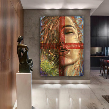 woman wall art, woman canvas painting, abstract woman painting, woman painting with drawings, woman canvas print