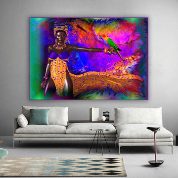 Black women's canvas painting with gold dress, ethnic women's paintimg,  african women's wall decor, ethnic woman art