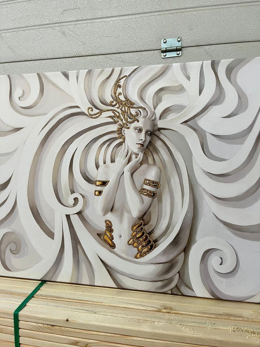 stone woman 3d effect canvas painting, 3d look woman painting, stone woman 3d effect canvas painting, gold glitter embroidered painting