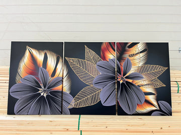 golden leaves canvas painting, leaves wall decor, gold glitter textured canvas leaves art, flower canvas painting,3 piece painting
