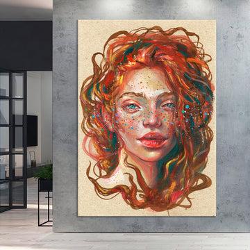 woman canvas painting, abstract woman print, woman canvas  print with drawings ,room decor art