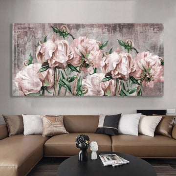 pink flowers canvas painting , pink flower canvas print , floral living room decor , floral print decor