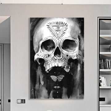 Skull Canvas Print, Skull Canvas Art Print, Sugar Skull Canvas Art Home Decor Gift, Gothic Floral Skull Wall Art For Halloween Original Artwork