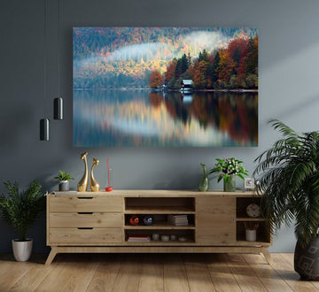 lake landscape canvas, autumn canvas painting, trees and lake canvas print , nature poster, nature picture canvas