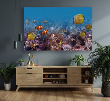 aquarium canvas, fishes canvas painting, marine aquarium canvas print, colorful fishes home decor, landscape canvas painting