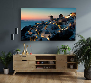 Santorini island (Thera Island) canvas, greek island landscape canvas painting, santorini day-printed landscape canvas print