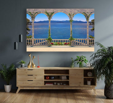 terrace view canvas, sea view from the balcony canvas print, sea canvas painting Art Gallery