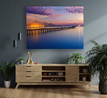 Sunset canvas, sea and sun canvas print, seaside canvas painting, evening sun landscape painting Gift Ideas