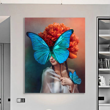 butterfly woman canvas painting , colorful woman canvas print , famous fashion woman wall decor