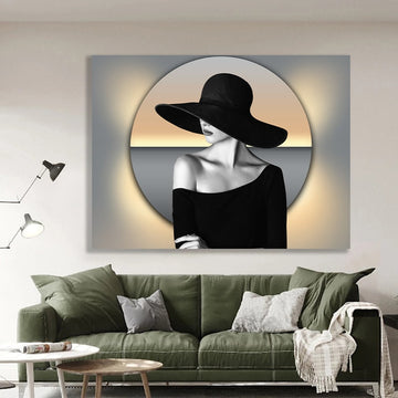 woman in hat canvas painting , colorful woman canvas print , famous fashion woman wall decor