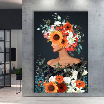 woman with flower head canvas painting,  roses and woman painting, flower woman painting, flowers and woman painting canvas