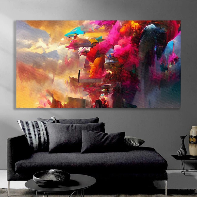 abstract canvas print , surreal colorful wall decor , abstract canvas painting , colorful wall print , living room large canvas