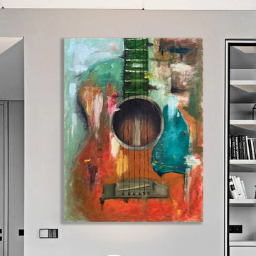 colorful guitar canvas painting, guitar canvas print, musical instrument wall decor