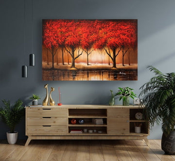 red trees canvas, forest canvas painting, landscape canvas print, autumn canvas poster, nature art