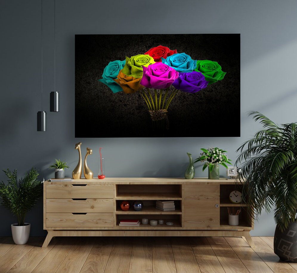 colorful roses canvas, floral canvas painting, colorful bunch of roses canvas print